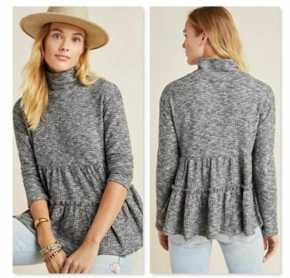 Anthropologie Eri + Ali Gray Bronte Babydoll Tunic Pullover Sweater // XS